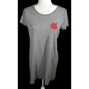 Lauren Mochi Beverly Hills Grey T-Shirt Dress With Red Floral Embroidery